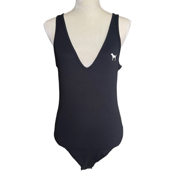 𝅺Pink Victoria’s Secret Black Cotton Bodysuit Women’s Size M - Picture 3 of 10